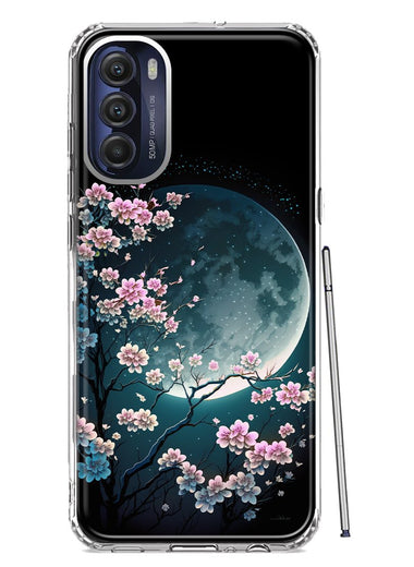 Motorola Moto G Stylus 5G 2022 Kawaii Manga Pink Cherry Blossom Full Moon Hybrid Protective Phone Case Cover