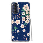 Motorola Moto G Stylus 5G 2022 Kawaii Japanese Pink Cherry Blossom Navy Blue Hybrid Protective Phone Case Cover