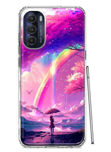 Motorola Moto G Stylus 4G 2022 Kawaii Manga Pink Cherry Blossom Japanese Rainbow Girl Hybrid Protective Phone Case Cover