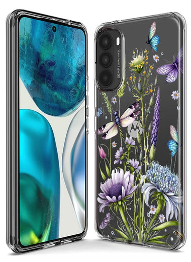 Motorola Moto One 5G Lavender Dragonfly Butterflies Spring Flowers Hybrid Protective Phone Case Cover