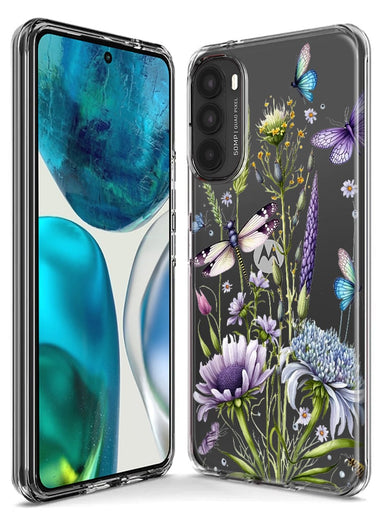 Motorola Moto G Power 2021 Lavender Dragonfly Butterflies Spring Flowers Hybrid Protective Phone Case Cover