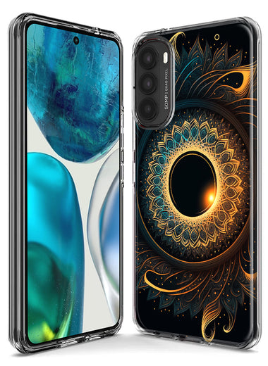 Motorola Moto G Power 2023 Mandala Geometry Abstract Eclipse Pattern Hybrid Protective Phone Case Cover