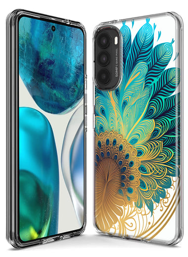 Motorola Moto G Power 2021 Mandala Geometry Abstract Peacock Feather Pattern Hybrid Protective Phone Case Cover