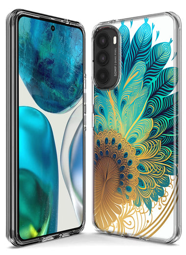 Motorola Moto G Stylus 5G 2023 Mandala Geometry Abstract Peacock Feather Pattern Hybrid Protective Phone Case Cover