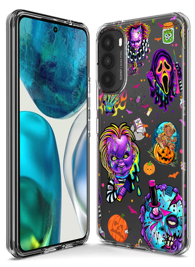 Motorola Moto G Power 2021 Cute Halloween Spooky Horror Scary Neon Characters Hybrid Protective Phone Case Cover