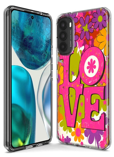 Motorola Moto G Power 2021 Pink Daisy Love Graffiti Painting Art Hybrid Protective Phone Case Cover