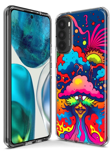 Motorola Moto G Stylus 4G 2021 Neon Rainbow Psychedelic Trippy Hippie Bomb Star Dream Hybrid Protective Phone Case Cover
