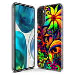 Motorola Moto G Stylus 4G 2021 Neon Rainbow Psychedelic Trippy Hippie Daisy Flowers Hybrid Protective Phone Case Cover