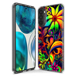 Motorola Moto G Play 2023 Neon Rainbow Psychedelic Trippy Hippie Daisy Flowers Hybrid Protective Phone Case Cover