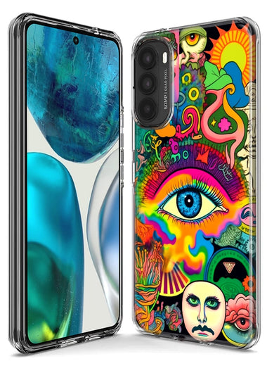 Motorola Moto G Stylus 4G 2021 Neon Rainbow Psychedelic Trippy Hippie Multiple Eyes Hybrid Protective Phone Case Cover