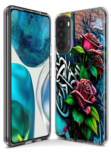 Motorola Moto G Stylus 4G 2022 Red Roses Graffiti Painting Art Hybrid Protective Phone Case Cover