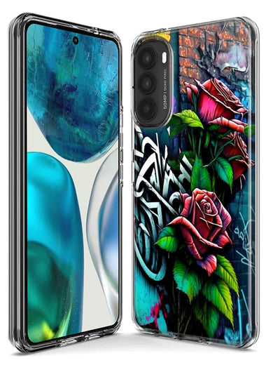 Motorola Moto G Stylus 4G 2021 Red Roses Graffiti Painting Art Hybrid Protective Phone Case Cover