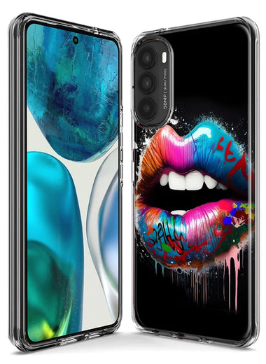 Motorola Moto G Stylus 4G 2021 Colorful Lip Graffiti Painting Art Hybrid Protective Phone Case Cover