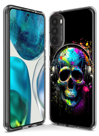 Motorola Moto One 5G Fantasy Skull Headphone Colorful Pop Art Hybrid Protective Phone Case Cover