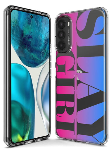 Motorola Moto G Stylus 4G 2021 Pink Blue Clear Funny Text Quote Slay Girl Hybrid Protective Phone Case Cover