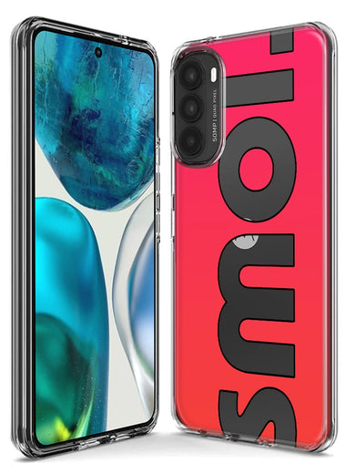 Motorola Moto One 5G Red Pink Clear Funny Text Quote Smol Hybrid Protective Phone Case Cover