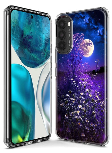Motorola Moto One 5G Spring Moon Night Lavender Flowers Floral Hybrid Protective Phone Case Cover