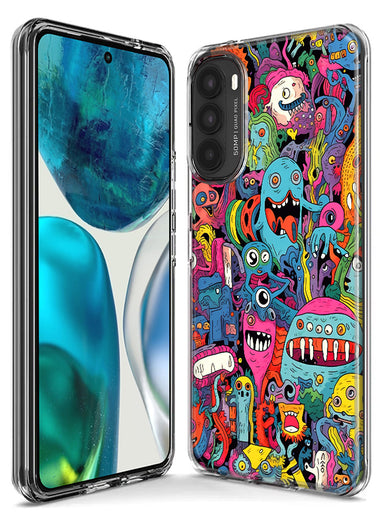 Motorola G Power 2020 Psychedelic Trippy Happy Aliens Characters Hybrid Protective Phone Case Cover