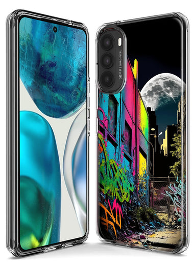 Motorola Moto G Power 2021 Urban City Full Moon Graffiti Painting Art Hybrid Protective Phone Case Cover