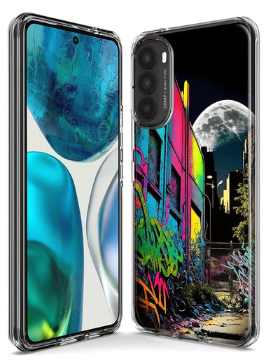 Motorola Moto G Stylus 4G 2022 Urban City Full Moon Graffiti Painting Art Hybrid Protective Phone Case Cover