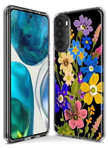 Motorola Moto One 5G Blue Yellow Vintage Spring Wild Flowers Floral Hybrid Protective Phone Case Cover