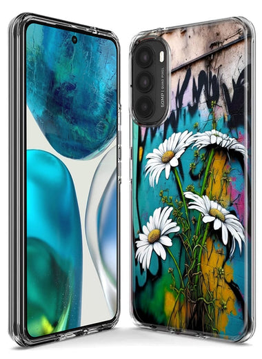Motorola Moto One 5G White Daisies Graffiti Wall Art Painting Hybrid Protective Phone Case Cover