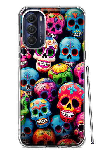 Motorola Moto G Stylus 4G 2022 Halloween Spooky Colorful Day of the Dead Skulls Hybrid Protective Phone Case Cover