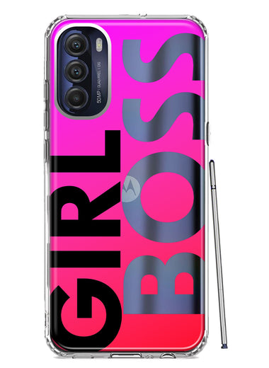 Motorola Moto G Stylus 4G 2022 Pink Clear Funny Text Quote Girl Boss Hybrid Protective Phone Case Cover