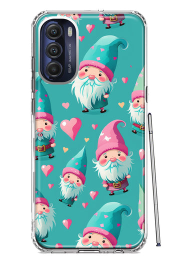 Motorola Moto G Stylus 5G 2022 Turquoise Pink Hearts Gnomes Hybrid Protective Phone Case Cover