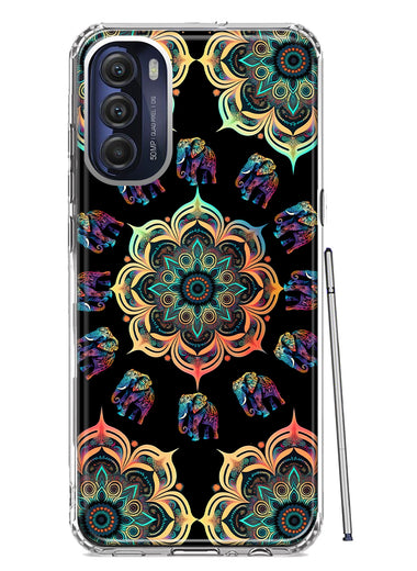Motorola Moto G Stylus 4G 2022 Mandala Geometry Abstract Elephant Pattern Hybrid Protective Phone Case Cover