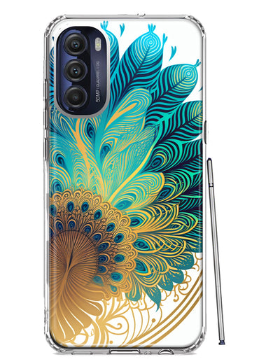 Motorola Moto G Stylus 4G 2022 Mandala Geometry Abstract Peacock Feather Pattern Hybrid Protective Phone Case Cover