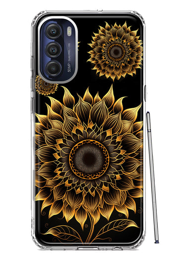 Motorola Moto G Stylus 4G 2022 Mandala Geometry Abstract Sunflowers Pattern Hybrid Protective Phone Case Cover