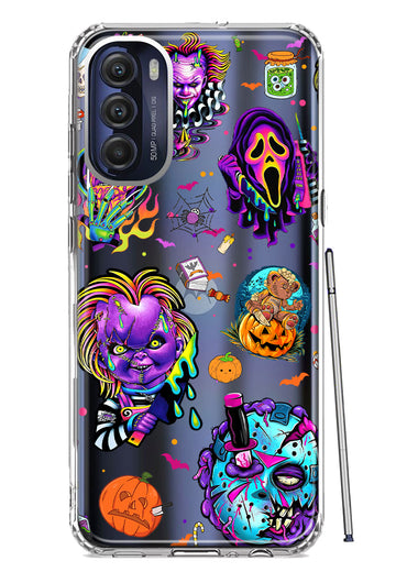 Motorola Moto G Stylus 4G 2022 Cute Halloween Spooky Horror Scary Neon Characters Hybrid Protective Phone Case Cover