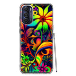 Motorola Moto G Stylus 4G 2022 Neon Rainbow Psychedelic Trippy Hippie Daisy Flowers Hybrid Protective Phone Case Cover