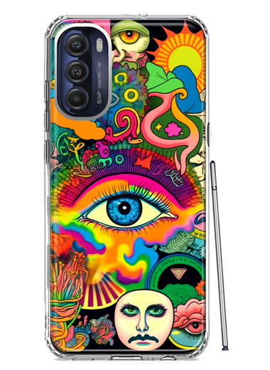 Motorola Moto G Stylus 5G 2022 Neon Rainbow Psychedelic Trippy Hippie Multiple Eyes Hybrid Protective Phone Case Cover