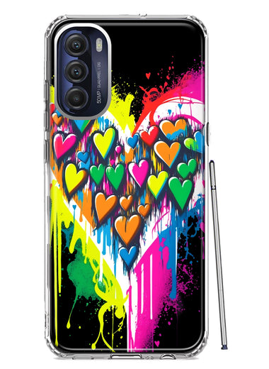 Motorola Moto G Stylus 4G 2022 Colorful Rainbow Hearts Love Graffiti Painting Hybrid Protective Phone Case Cover