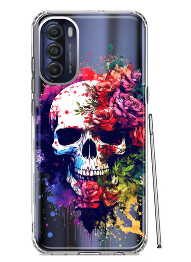 Motorola Moto G Stylus 4G 2022 Fantasy Skull Red Purple Roses Hybrid Protective Phone Case Cover