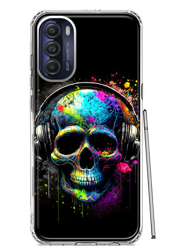 Motorola Moto G Stylus 5G 2022 Fantasy Skull Headphone Colorful Pop Art Hybrid Protective Phone Case Cover