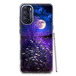 Motorola Moto G Stylus 5G 2022 Spring Moon Night Lavender Flowers Floral Hybrid Protective Phone Case Cover