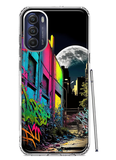 Motorola Moto G Stylus 4G 2022 Urban City Full Moon Graffiti Painting Art Hybrid Protective Phone Case Cover