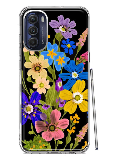 Motorola Moto G Stylus 5G 2022 Blue Yellow Vintage Spring Wild Flowers Floral Hybrid Protective Phone Case Cover