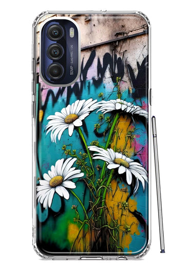 Motorola Moto G Stylus 4G 2022 White Daisies Graffiti Wall Art Painting Hybrid Protective Phone Case Cover