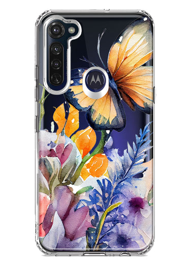 Motorola Moto G Stylus 2020 Spring Summer Flowers Butterfly Purple Blue Lilac Floral Hybrid Protective Phone Case Cover