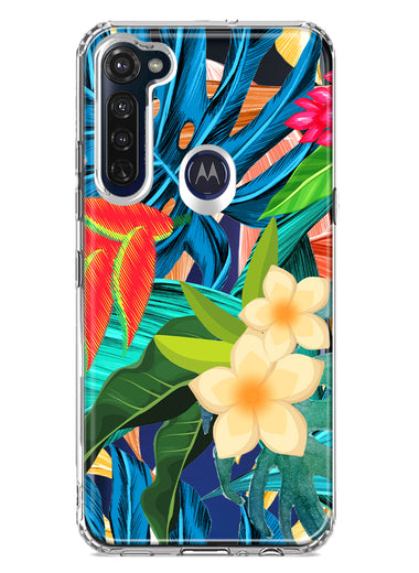 Motorola Moto G Stylus 2020 Blue Monstera Pothos Tropical Floral Summer Flowers Hybrid Protective Phone Case Cover