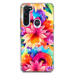 Motorola Moto G Stylus 2020 Watercolor Paint Summer Rainbow Flowers Bouquet Bloom Floral Hybrid Protective Phone Case Cover