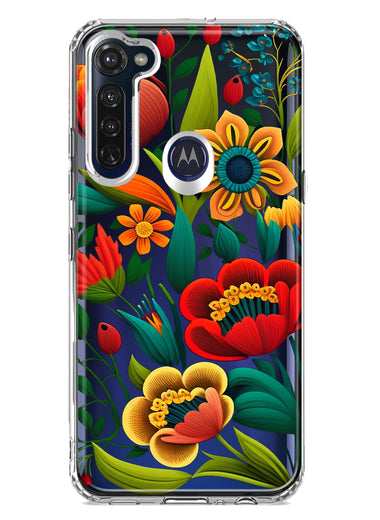 Motorola Moto G Stylus 2020 Colorful Red Orange Folk Style Floral Vibrant Spring Flowers Hybrid Protective Phone Case Cover