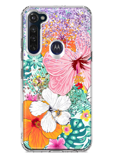 Motorola Moto G Stylus 2020 Hawaiian Vibes Hibiscus Flowers Monstera Vacation Summer Hybrid Protective Phone Case Cover