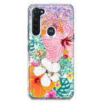 Motorola Moto G Stylus 2020 Hawaiian Vibes Hibiscus Flowers Monstera Vacation Summer Hybrid Protective Phone Case Cover