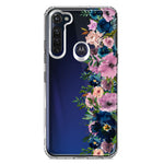 Motorola Moto G Stylus 2020 Navy Blue Summer Watercolor Floral Classic Purple Flowers Hybrid Protective Phone Case Cover