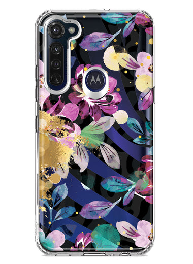 Motorola Moto G Stylus 2020 Zebra Stripes Tropical Flowers Purple Blue Summer Vibes Hybrid Protective Phone Case Cover